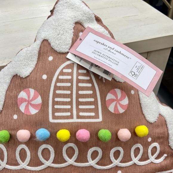 Cupcakes & Cashmere Pink Pastel Gingerbread Plush Accent Pillow with Pom poms - Picture 5 of 5